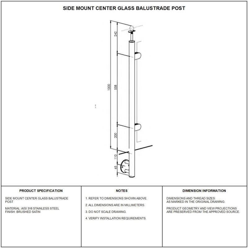 Reflective Silver Side-mounted Glass Railing End Post