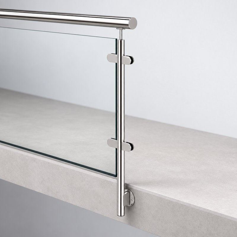 Reflective Silver Side-mounted Inline Glass Railing Post