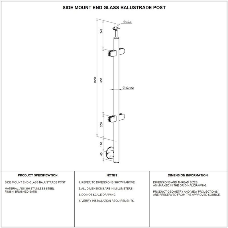 Reflective Silver Side-mounted Inline Glass Railing Post