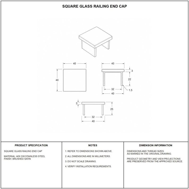 Square Glass Railing End Cap