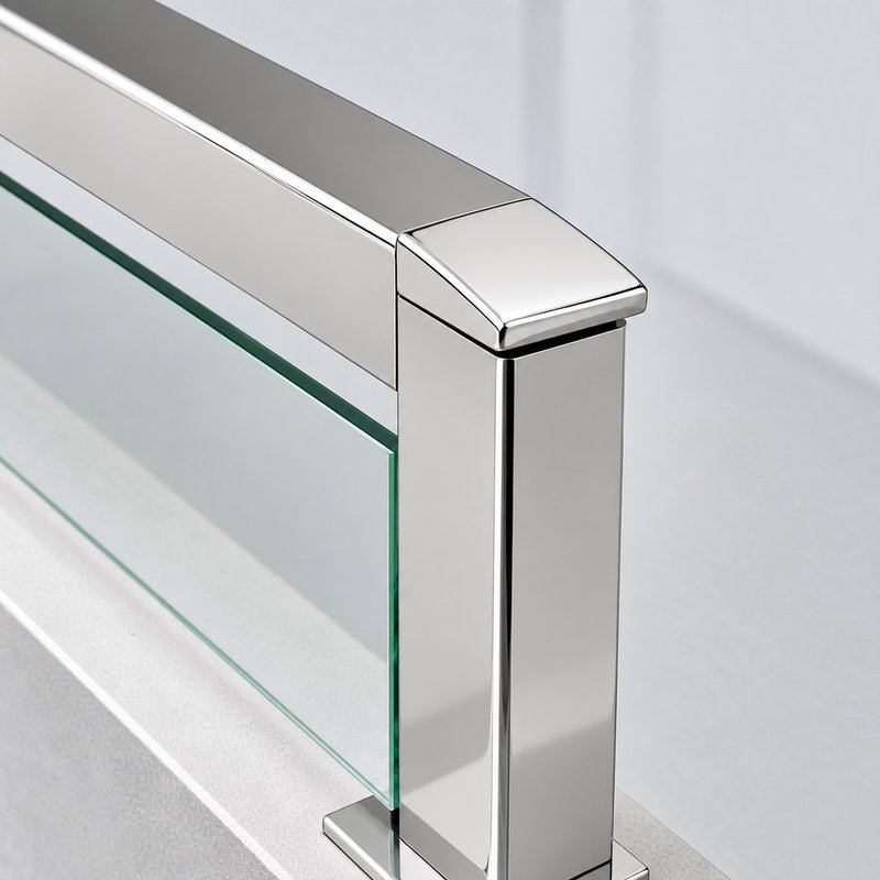 Reflective Silver Square Glass Railing End Cap