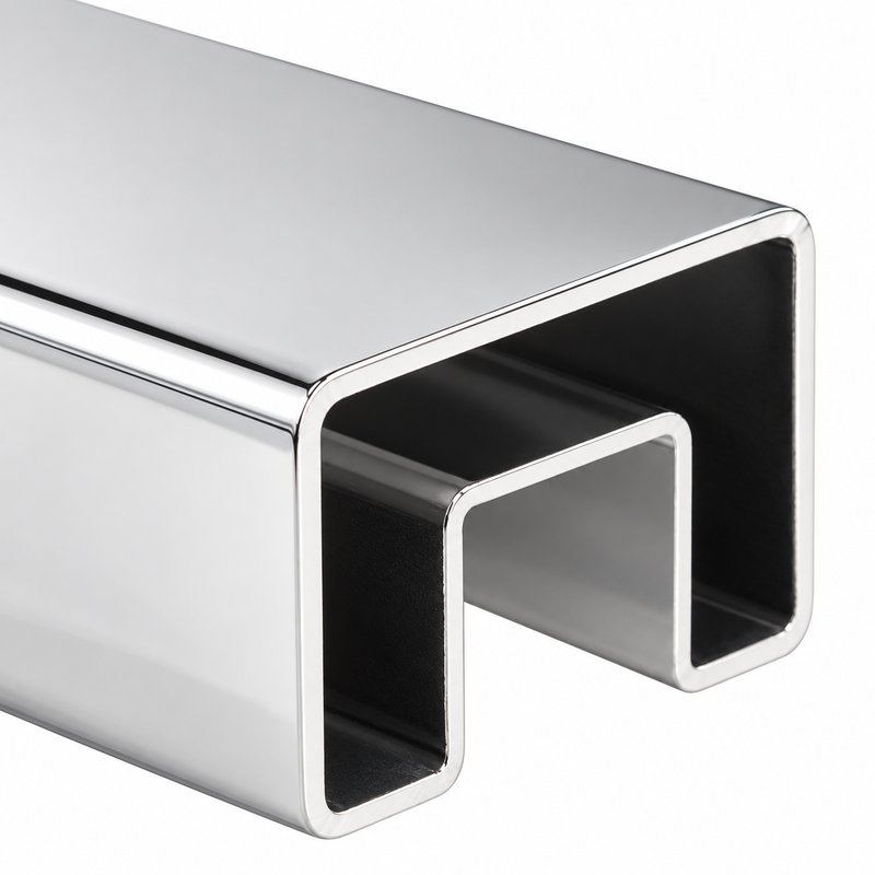 Reflective Silver Square Slotted Glass Handrail Tube