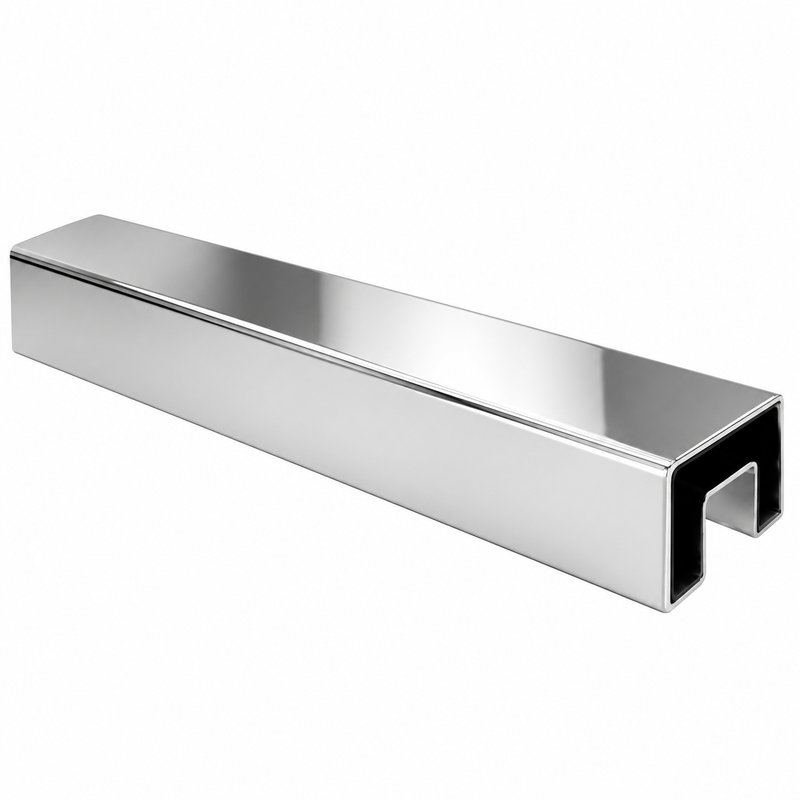 Reflective Silver Square Slotted Glass Handrail Tube