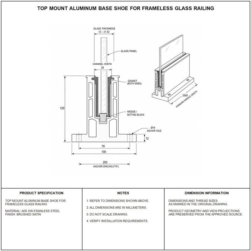 Flanged Top-mount Glass Railing Base Shoe