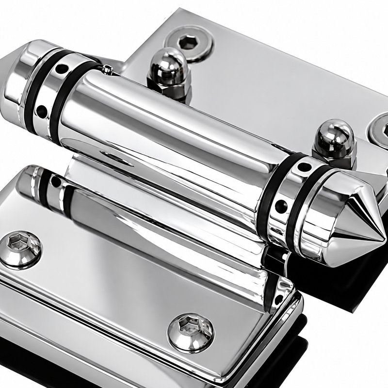 Bolt-Plate Glass-to-Glass Pool Gate Hinge — Polished silver appearance concept
