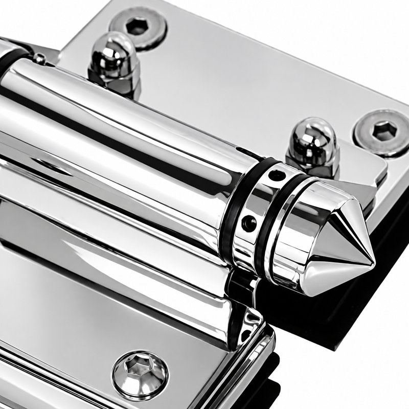 Bolt-Plate Glass-to-Glass Pool Gate Hinge — Polished silver appearance concept