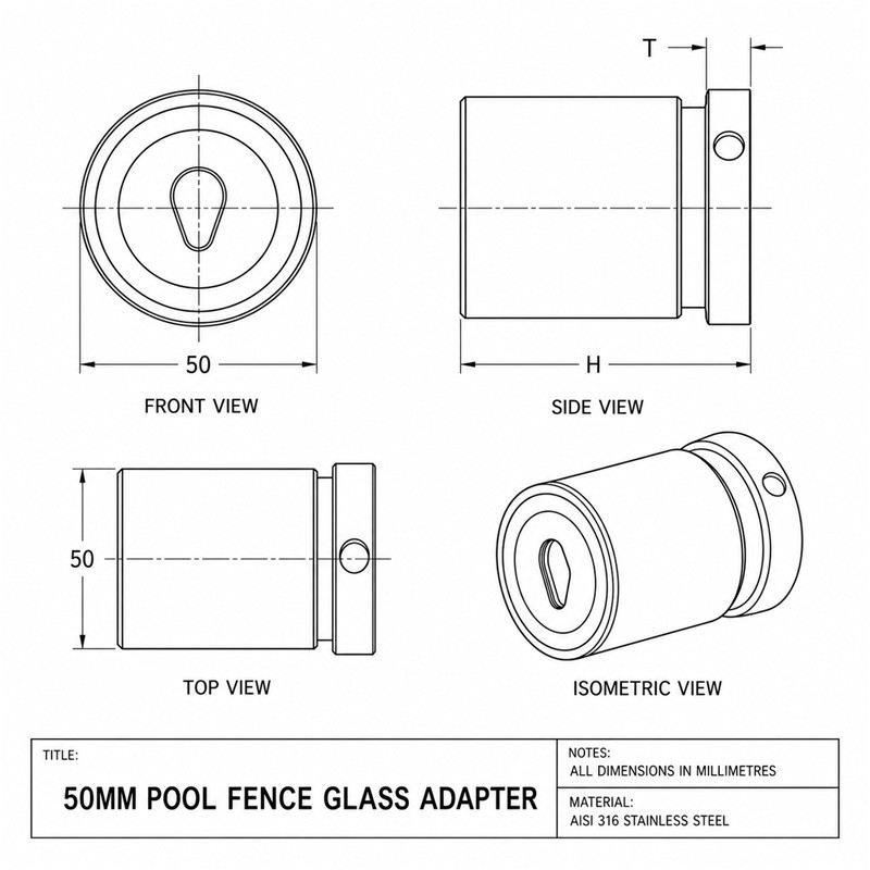 Slotted-Cap Pool Fence Glass Adapter