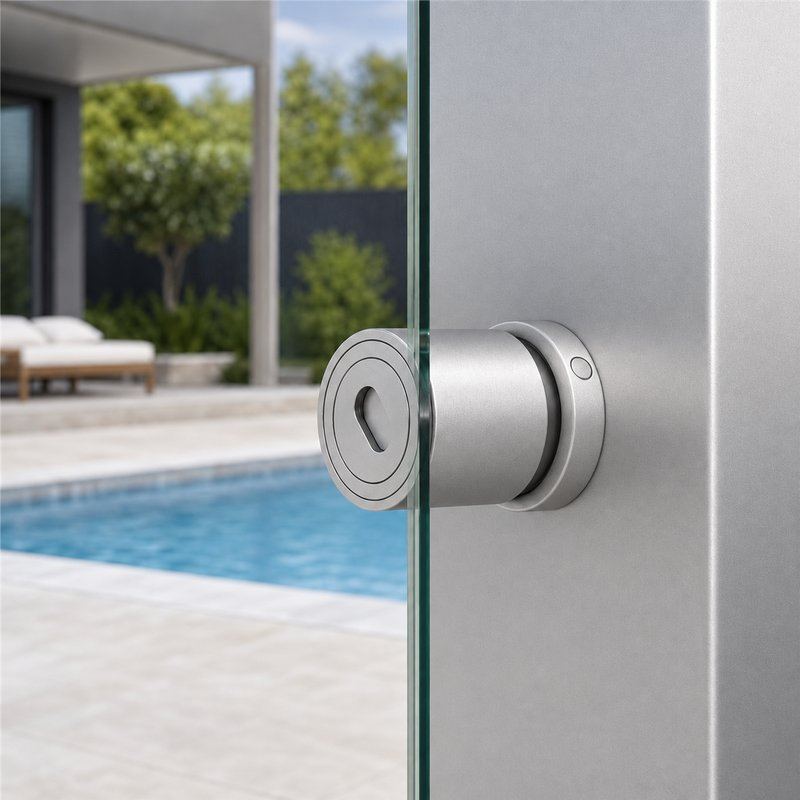 Slotted-Cap Pool Fence Glass Adapter — Matte silver appearance concept