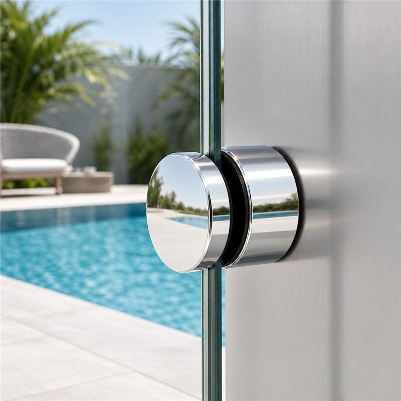 Threaded-Stud Glass Pool Fence Standoff — Polished silver appearance concept
