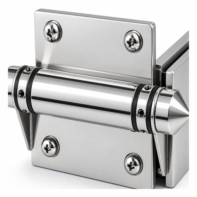 Conical-Cap Wall-Mount Pool Gate Hinge — Polished silver appearance concept
