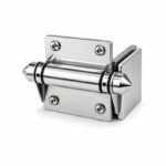 Conical-Cap Wall-Mount Pool Gate Hinge — Polished silver appearance concept