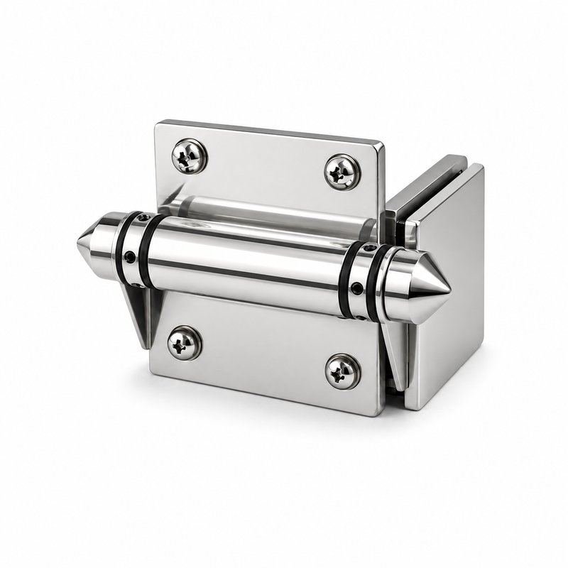 Conical-Cap Wall-Mount Pool Gate Hinge — Polished silver appearance concept