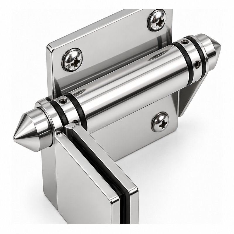 Conical-Cap Wall-Mount Pool Gate Hinge — Polished silver appearance concept