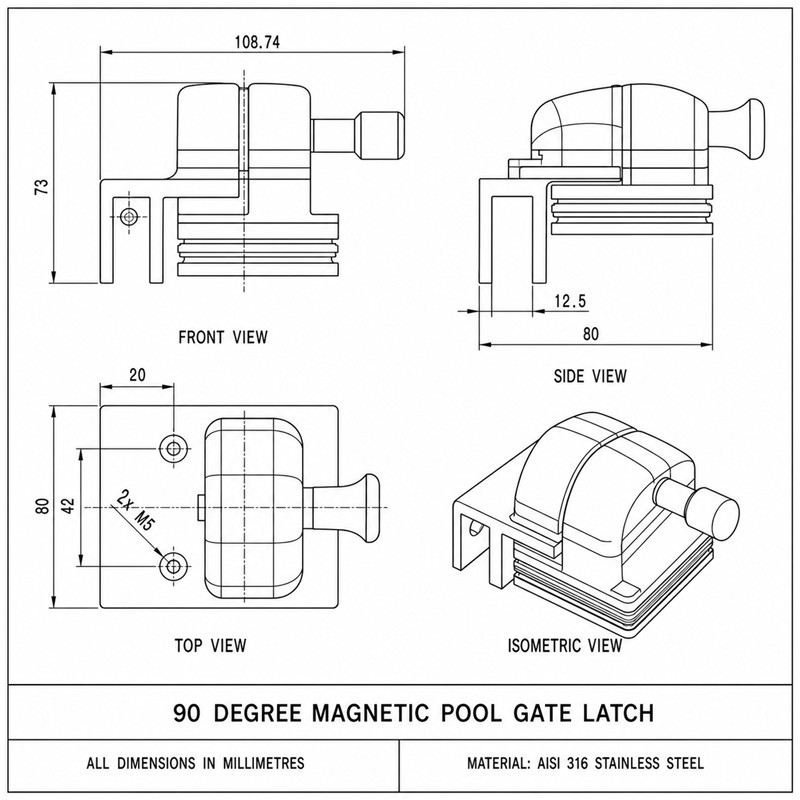 Right-Angle Glass Pool Gate Latch