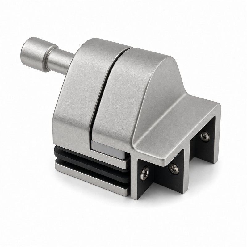 Right-Angle Glass Pool Gate Latch — Matte silver appearance concept