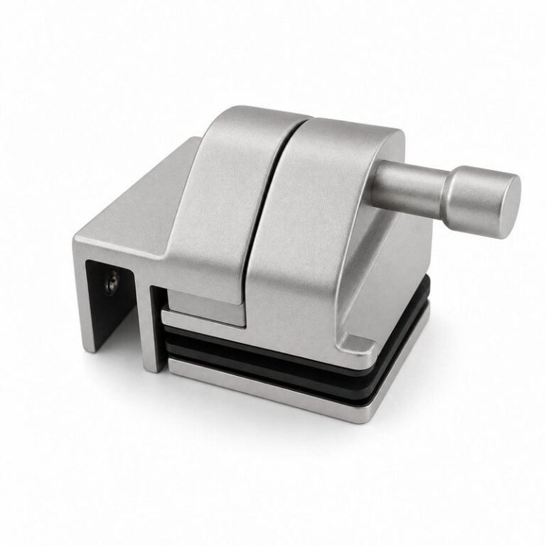 Right-Angle Glass Pool Gate Latch — Matte silver appearance concept