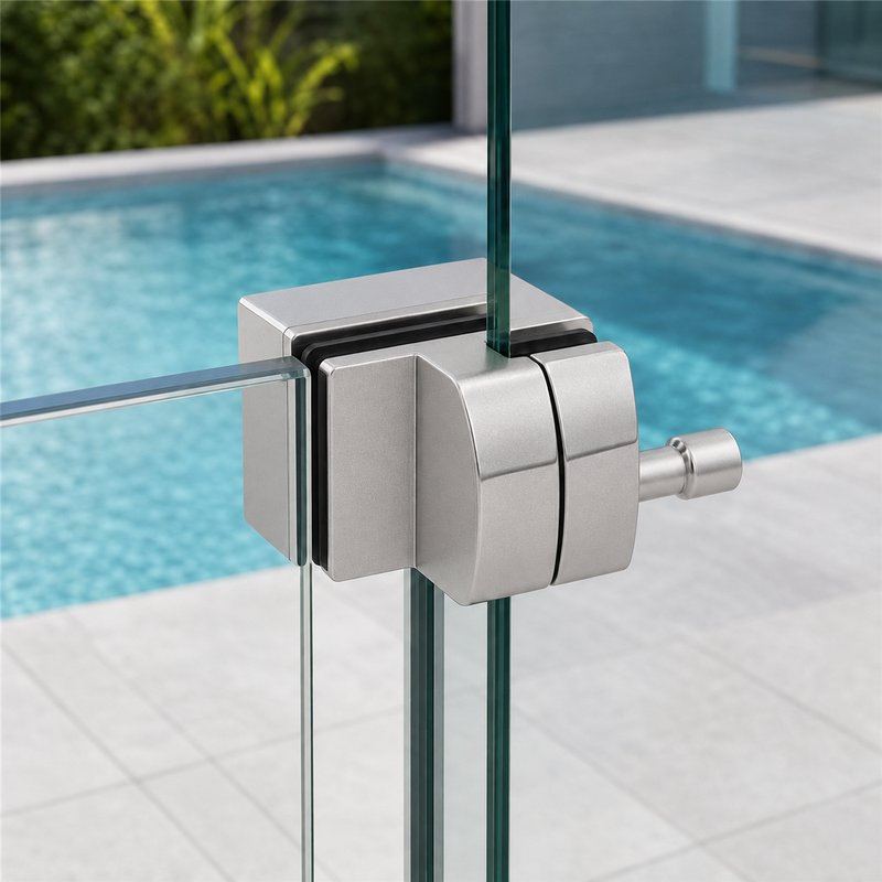 Right-Angle Glass Pool Gate Latch — Matte silver appearance concept