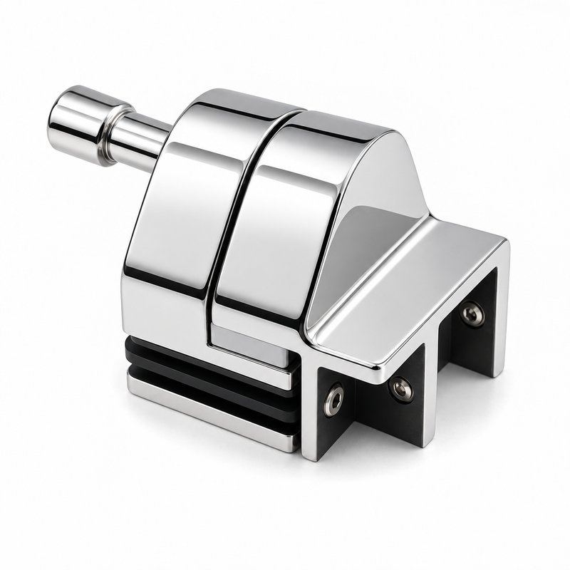 Right-Angle Glass Pool Gate Latch — Polished silver appearance concept