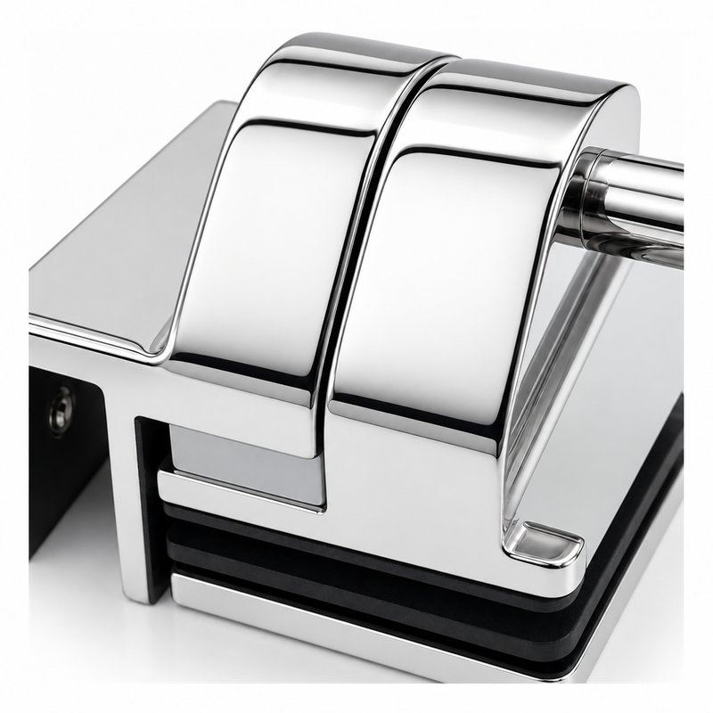 Right-Angle Glass Pool Gate Latch — Polished silver appearance concept