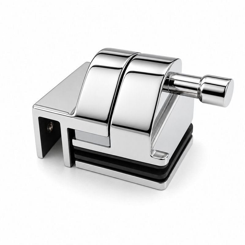 Right-Angle Glass Pool Gate Latch — Polished silver appearance concept