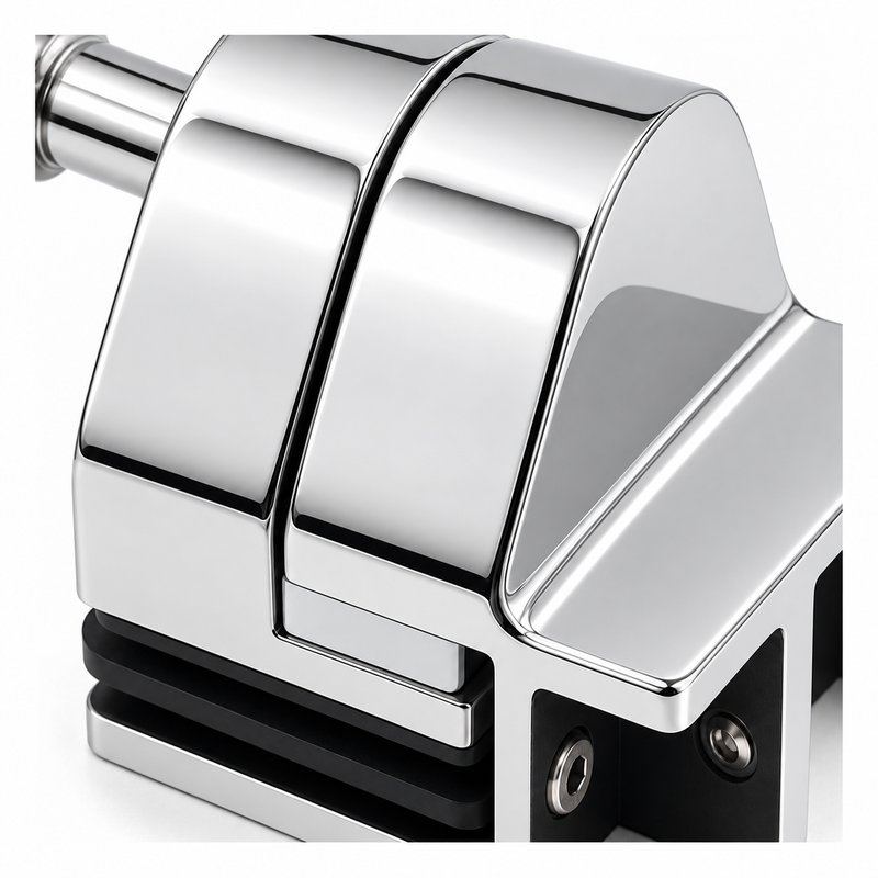Right-Angle Glass Pool Gate Latch — Polished silver appearance concept