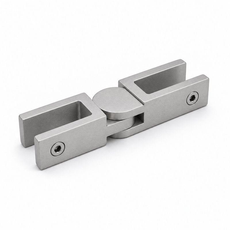 Pivoting Glass Pool Fence Connector — Matte silver appearance concept