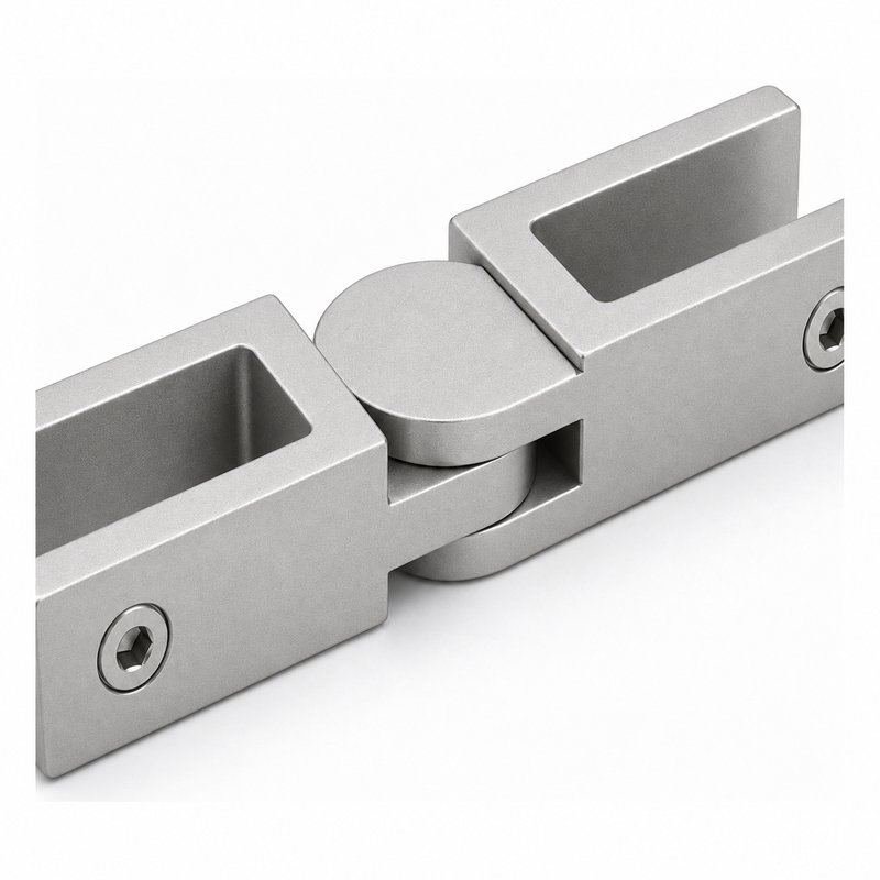 Pivoting Glass Pool Fence Connector — Matte silver appearance concept