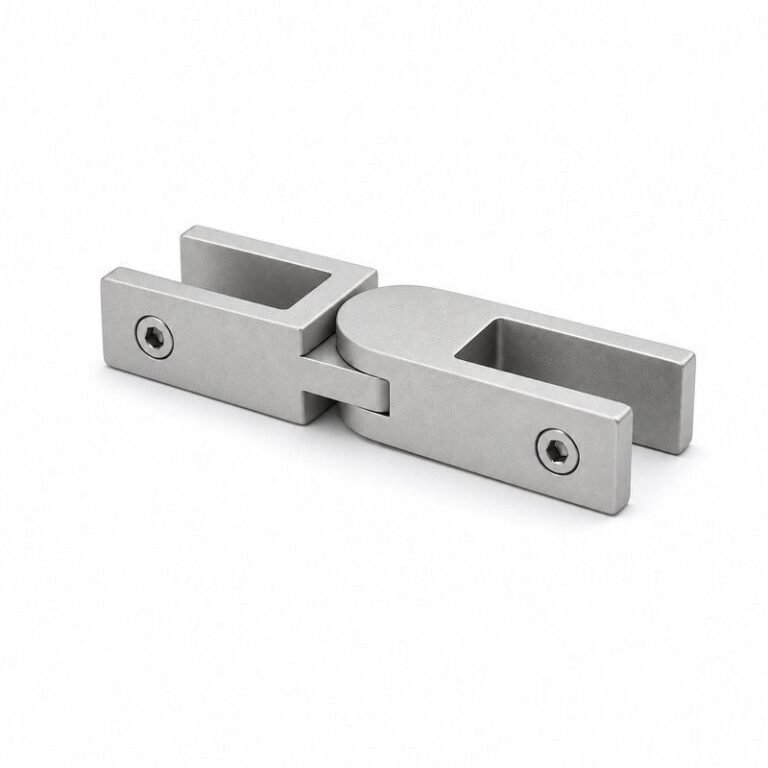 Pivoting Glass Pool Fence Connector — Matte silver appearance concept
