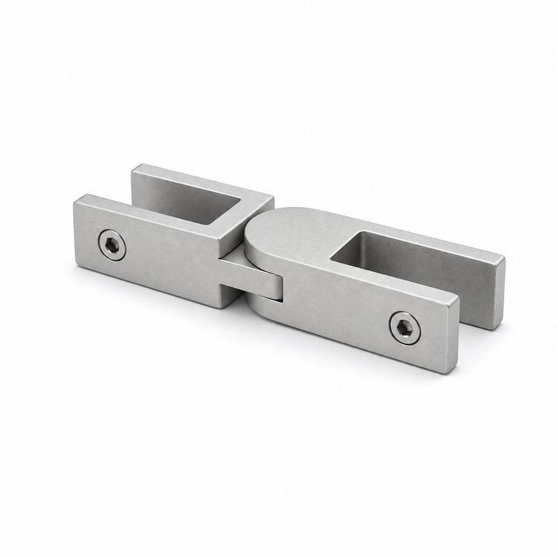 Pivoting Glass Pool Fence Connector — Matte silver appearance concept