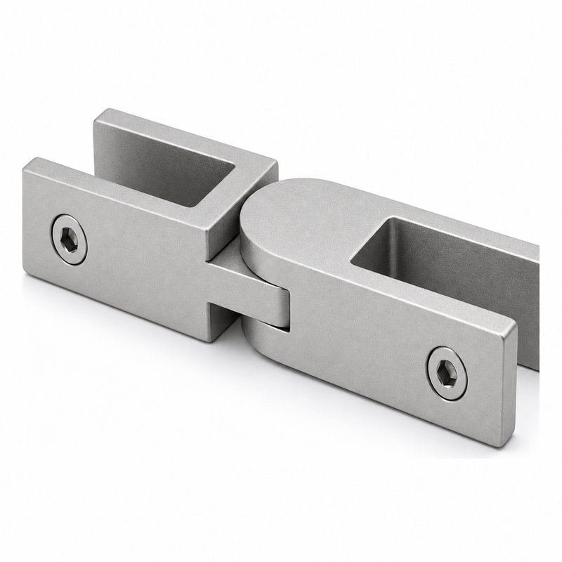 Pivoting Glass Pool Fence Connector — Matte silver appearance concept