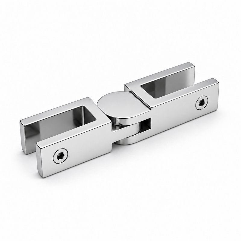 Pivoting Glass Pool Fence Connector — Polished silver appearance concept