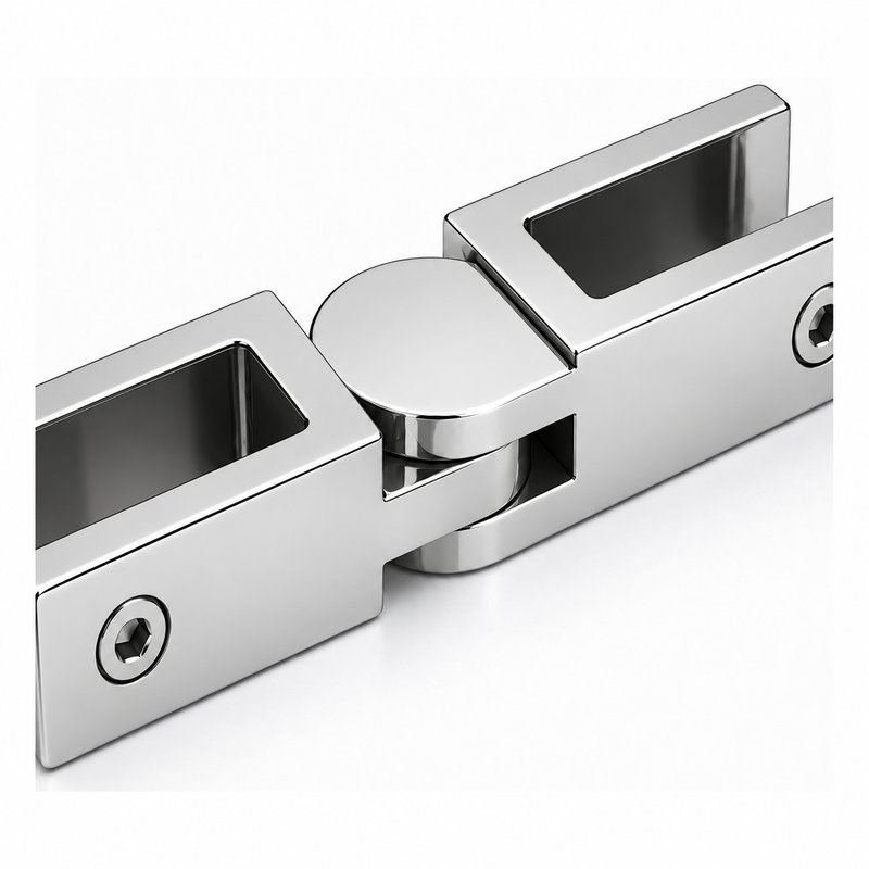 Pivoting Glass Pool Fence Connector — Polished silver appearance concept