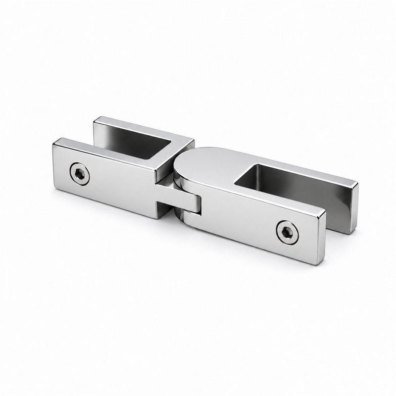 Pivoting Glass Pool Fence Connector — Polished silver appearance concept