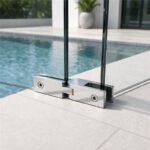 Pivoting Glass Pool Fence Connector — Polished silver appearance concept