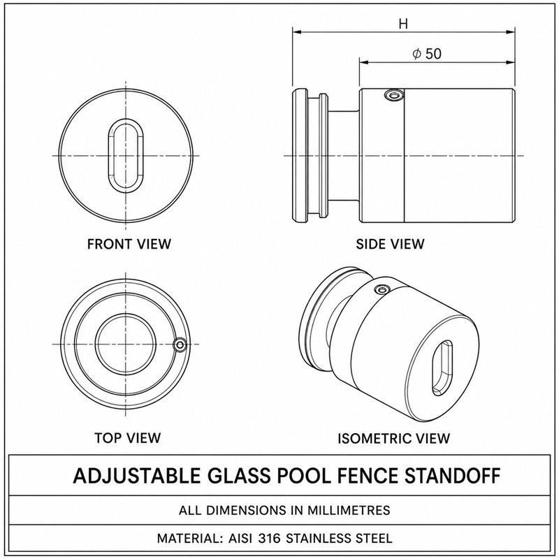 Set-Screw Glass Pool Fence Standoff