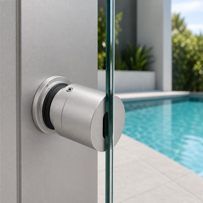 Set-Screw Glass Pool Fence Standoff — Matte silver appearance concept