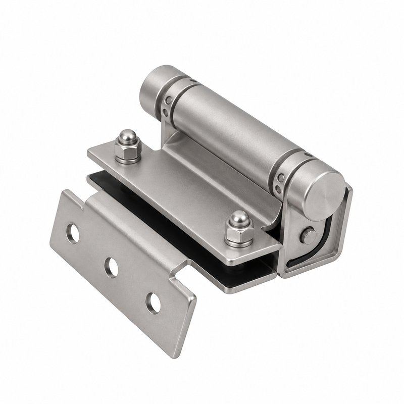 Flat-Leaf Pool Gate Hinge with Acorn Nuts — Matte silver appearance concept