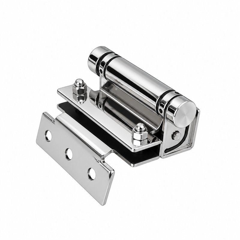 Flat-Leaf Pool Gate Hinge with Acorn Nuts — Polished silver appearance concept