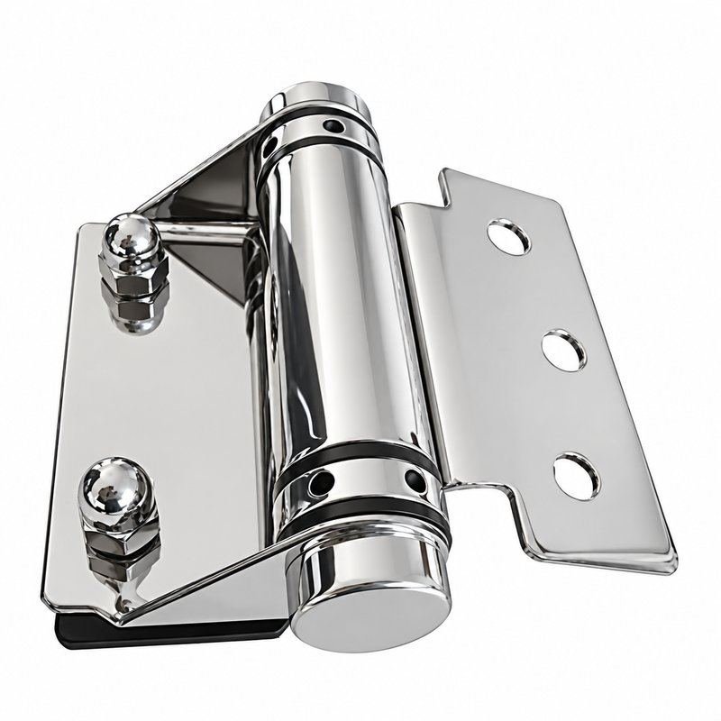 Flat-Leaf Pool Gate Hinge with Acorn Nuts — Polished silver appearance concept