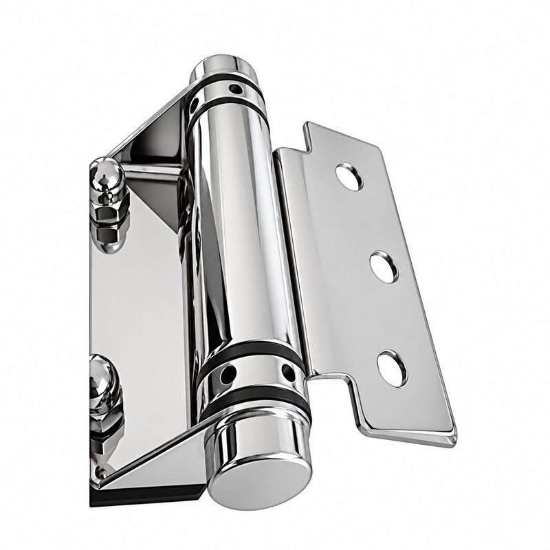 Flat-Leaf Pool Gate Hinge with Acorn Nuts — Polished silver appearance concept