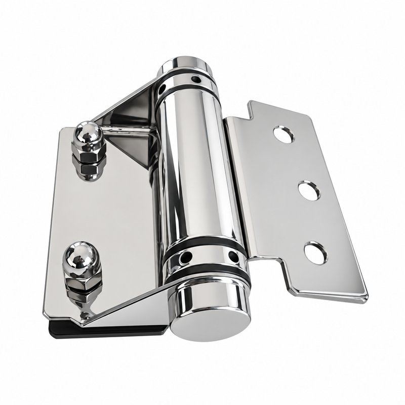 Flat-Leaf Pool Gate Hinge with Acorn Nuts — Polished silver appearance concept