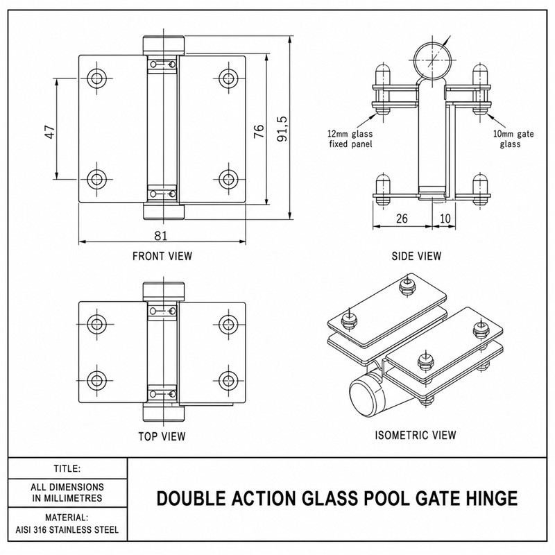 Acorn-Nut Glass-to-Glass Pool Gate Hinge
