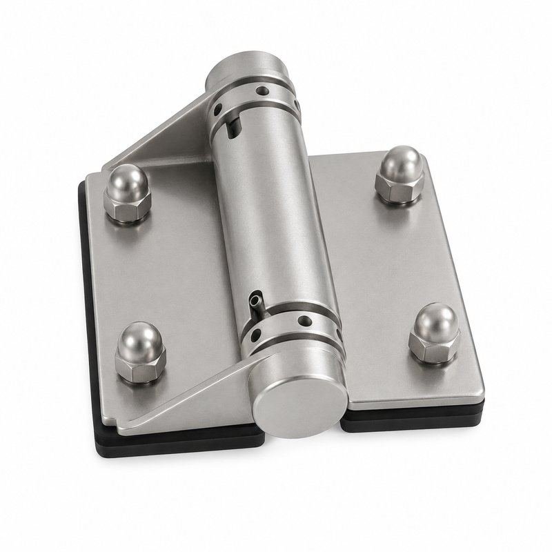 Acorn-Nut Glass-to-Glass Pool Gate Hinge — Matte silver appearance concept