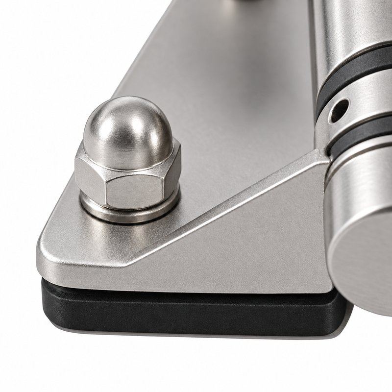 Acorn-Nut Glass-to-Glass Pool Gate Hinge — Matte silver appearance concept