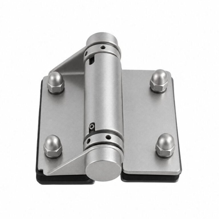 Acorn-Nut Glass-to-Glass Pool Gate Hinge — Matte silver appearance concept