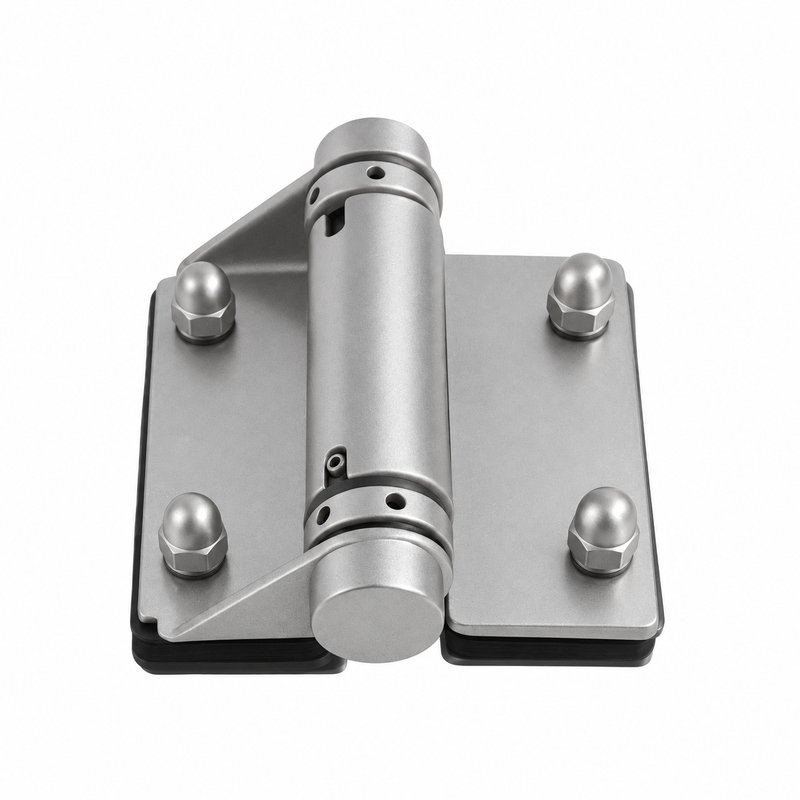 Acorn-Nut Glass-to-Glass Pool Gate Hinge — Matte silver appearance concept