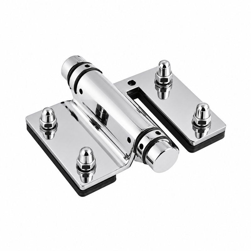 Acorn-Nut Glass-to-Glass Pool Gate Hinge — Polished silver appearance concept