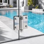 Acorn-Nut Glass-to-Glass Pool Gate Hinge — Polished silver appearance concept