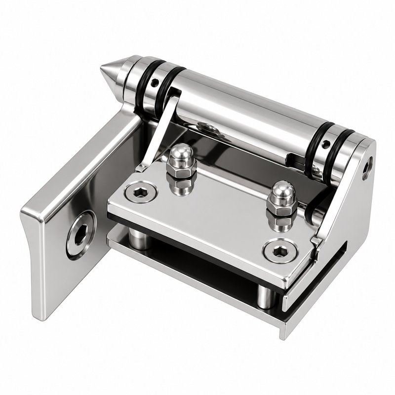 Right-Angle Barrel Pool Gate Hinge — Polished silver appearance concept