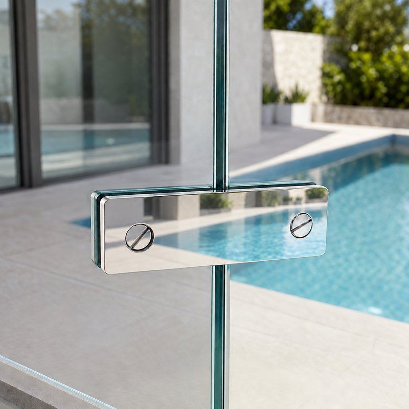 Straight Glass-to-Glass Pool Fence Clamp — Polished silver appearance concept